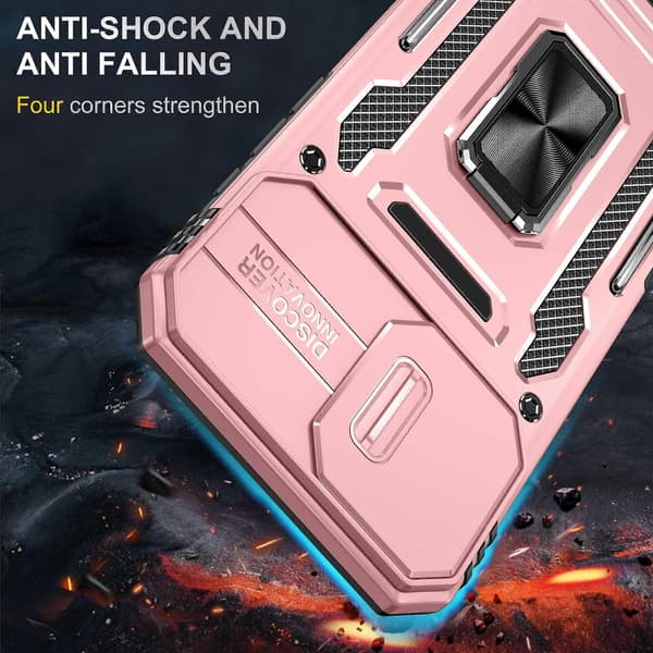Armor Series til iPhone 16 Plus-deksel Justerbar støtte PC+TPU-telefondeksel med skyvbart linsebeskyttelse A