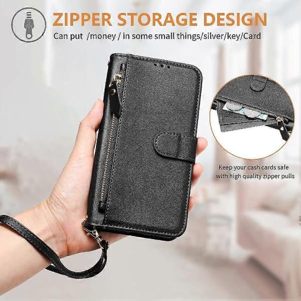 Flip-etui til Samsung Galaxy S21 Fe 5g lynlås kortholder PU-læder magnetisk sort