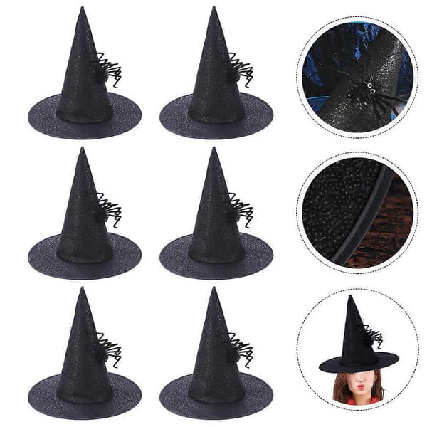 Halloween Heksehatter Svarte Halloween-luer for kvinner 6 stk A