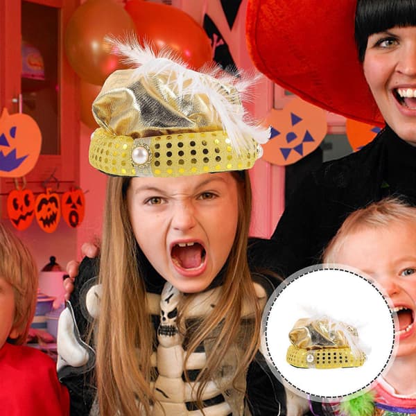 Gylden Halloween festhat dekorativ fjerhætte til dekoration A