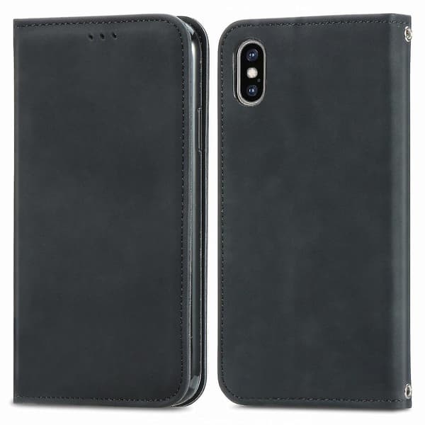 Fodral för iPhone Xs Max Magnetisk Stängning Läder Plånboksfodral Housse Etui Stötsäkert - Svart A