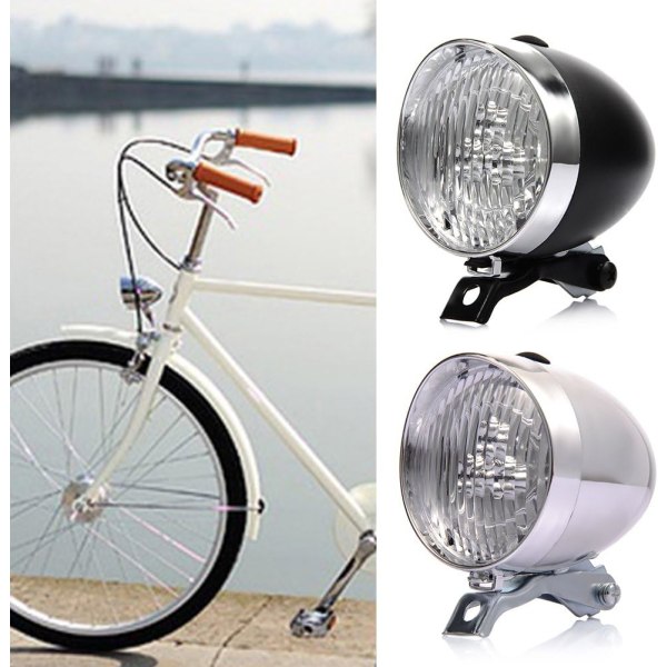 Cykelfrontljus - Retrostil - 3 LED-ljus - Batteridriven - 2 lägen - Fäste ingår