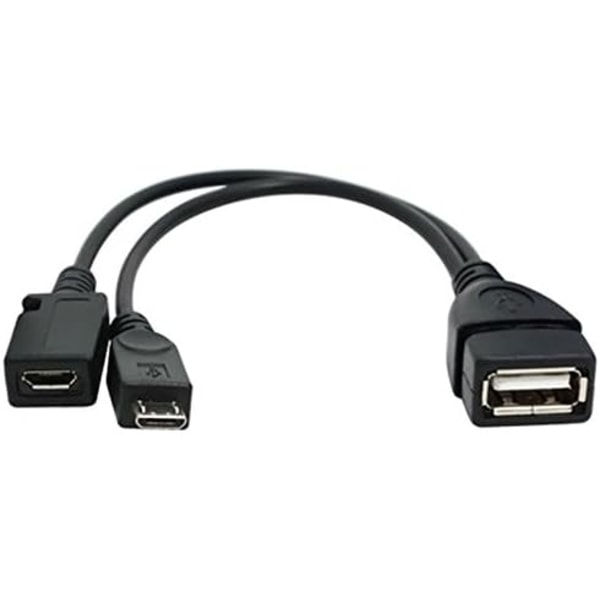 USB-porttiadapteri, OTG-kaapeli ja virtalähteellä toimiva tablettitietokone