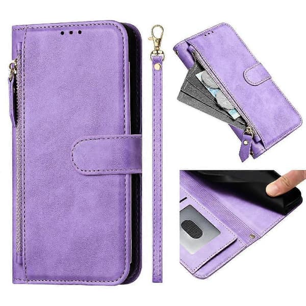 Flip-etui til Blackview Wave 6C lynlås PU-læder magnetisk kortholder lilla