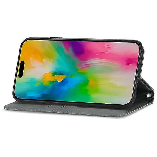 Kompatibel med iPhone 16 Plus Fodral Hudkänsla Läder Plånboksfodral Magnetisk Absorption Grå