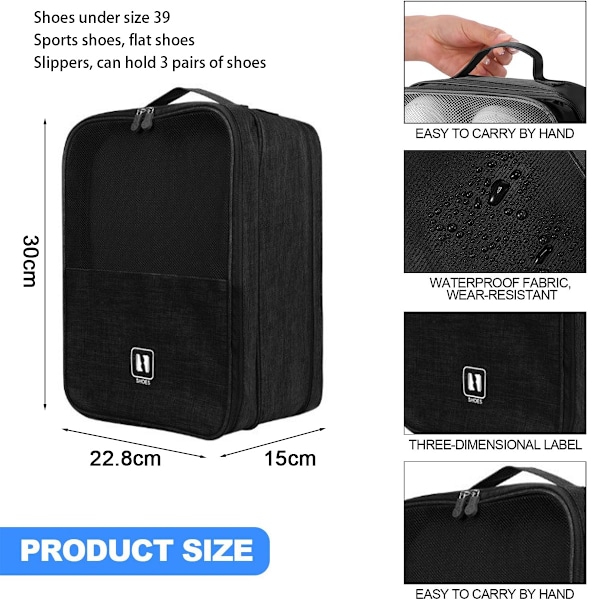 Skoposer til Rejser Holder 3 Par Sko, Sko Organizer Opbevaringspung til Pakning med Robust Lynlås til Mænd & Kvinder, 1 Pakke, 30*22.8*15cm
