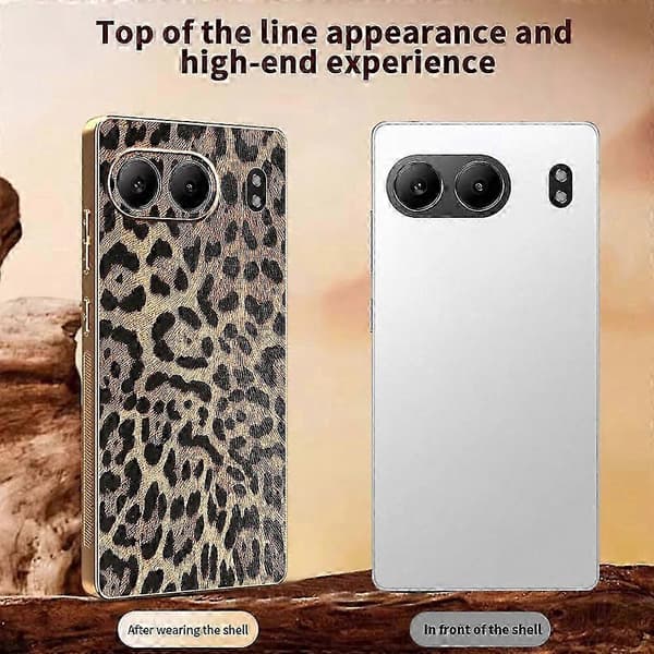 Leopardmönstrat telefonfodral för OnePlus Nord 4, PU-läder PC + TPU galvaniserat skal