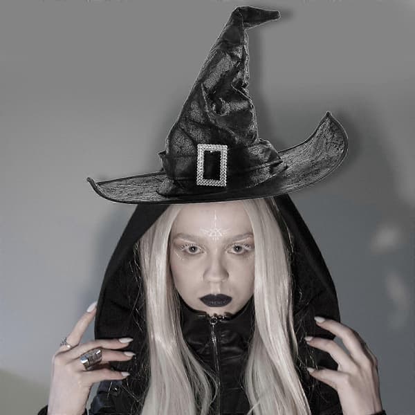 Sorte heksehatte Halloweenhatte til voksne børn Halloweenpynt Heksehatte til kvinder Halloweentilbehør A