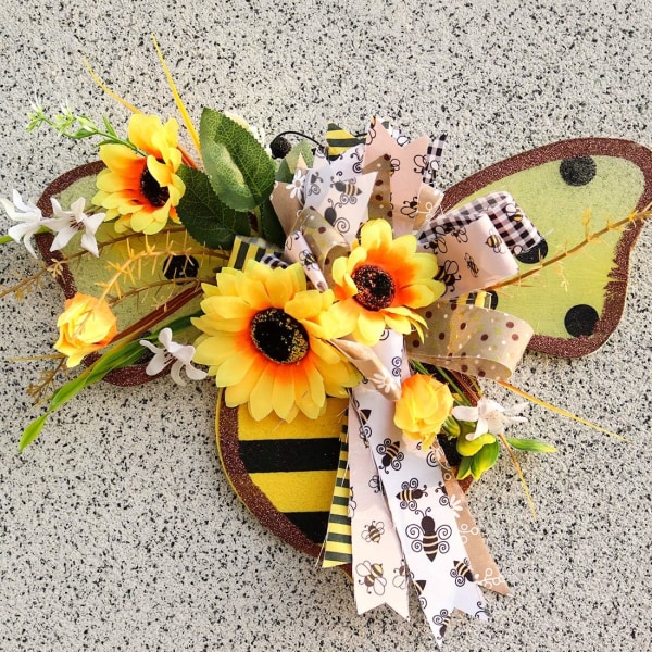 Bee Sunflower Wreath Honey Bee Day Dekorasjoner Håndlaget