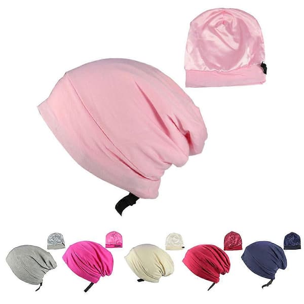 Satengfôret sovehette Hårdeksel Bonnet Justerbar Elastisk Silkeaktig Slouchy Skull Beanie Ensfarget Nattsøvnlue Lysegrå A