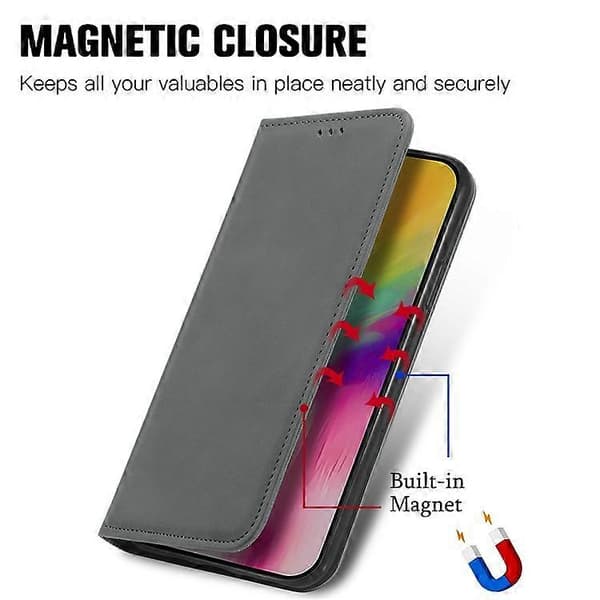 Kompatibel med iPhone 16 Plus Fodral Hudkänsla Läder Plånboksfodral Magnetisk Absorption Grå
