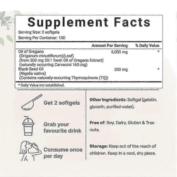 Oreganoöljy Mustakuminaöljy 6000mg Ravintogeelit & Pureskelutabletit A A