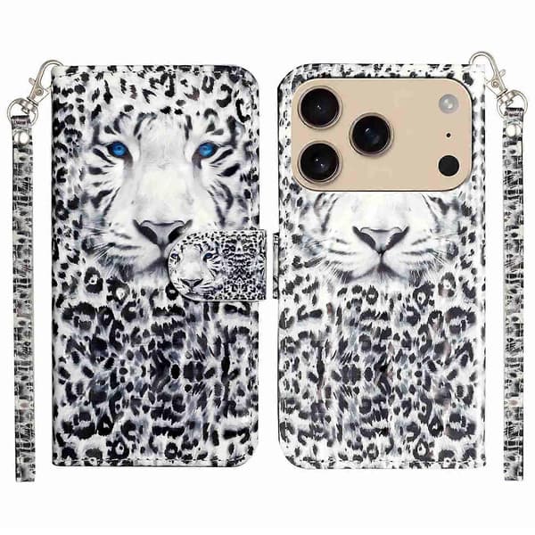 Til iPhone 17 Pro Max Pung Etui 3D Mønster Trykt Læder Telefoncover med Rem A
