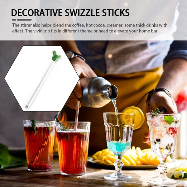 Glass Swizzle Sticks Cactus Cocktail Mixing Sticks Juice Drink