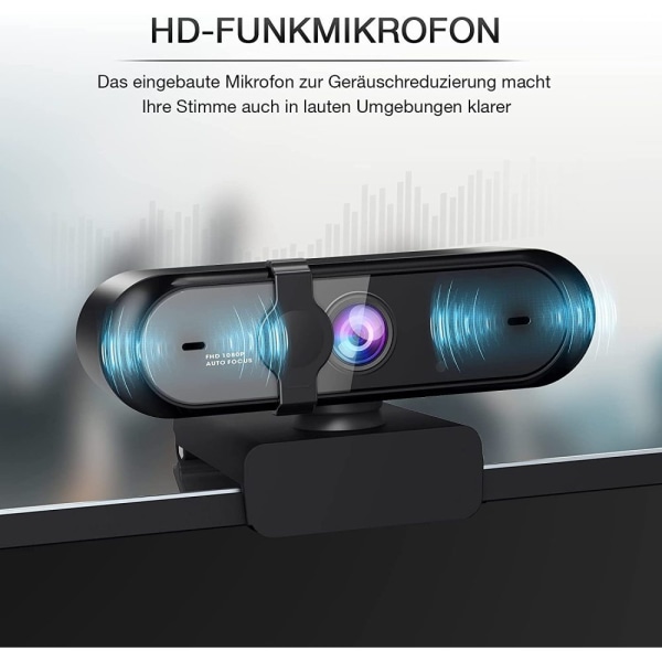 Fuld HD-webkamera, USB 1080P Privacy Screen-webkamera til pc, autofokus-webkamera med mikrofon til videokonferencer, YouTube, Skype, online læring,