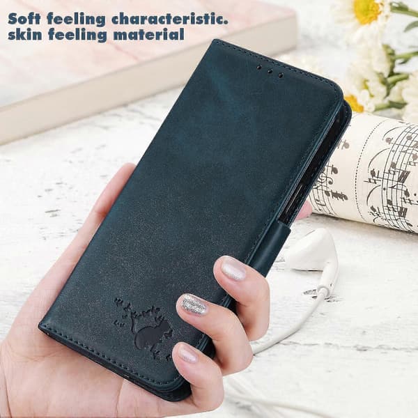 Iphone 13 Pro Max Fodral Retro Katt Plånboksfodral Kortfack PU Läder Coque Etui - Blå A