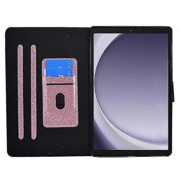 Stativetui til Samsung Galaxy Tab A9, Glitter PU læderkortpladser Tablet Cover (Pink)