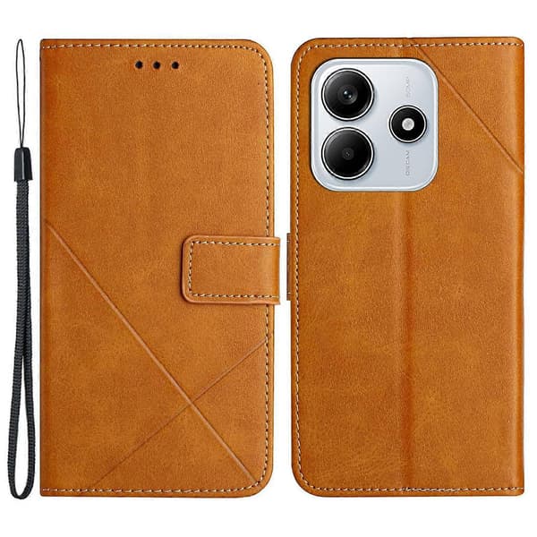 För Xiaomi Redmi Note 14 5G Läderfodral Linjemönster Plånboksfodral - Gul (Gul)