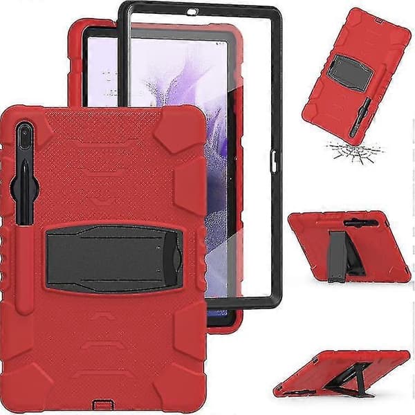 För Samsung Galaxy Tab S7+/ Tab S7 Fe / Tab S8+ 3-lagers skyddsskärmram + PC + silikonkombinationsfodral med hållare A