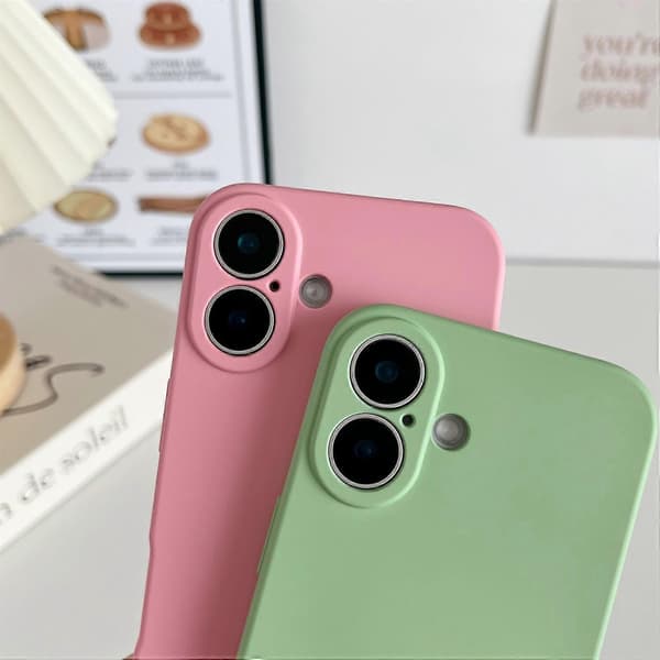 For iPhone 16 Telefon Bakdeksel Ripebestandig Silikon Mobildeksel Rosa