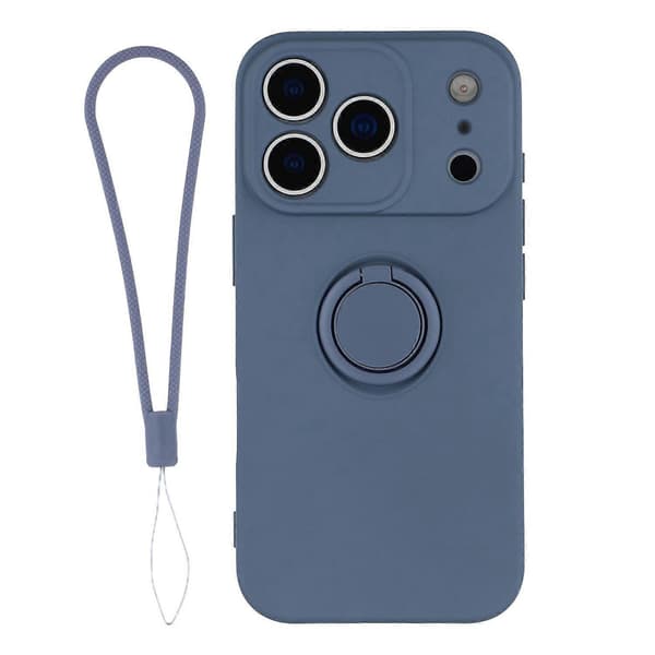 Til iPhone 17 Pro Max Silikonecover med Rem Ring Kickstand Telefoncover (Mørkeblå, Mørkeblå)