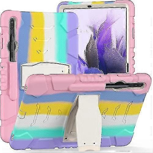 För Samsung Galaxy Tab S7+/ Tab S7 Fe / Tab S8+ 3-lagers skyddsskärmram + PC + silikonkombinationsfodral med hållare A