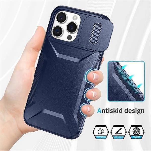 Kompatibel med iPhone 16 Pro Max-deksel Camshield TPU+PC telefondeksel sklisikker sidekant A