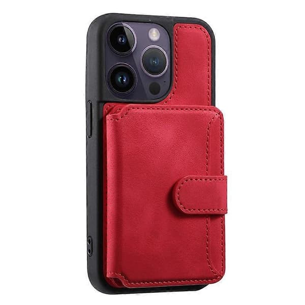 Etui til iPhone 13 Pro Max 6.7 Rød Skin-feel Mat Kortplads Læder No13150