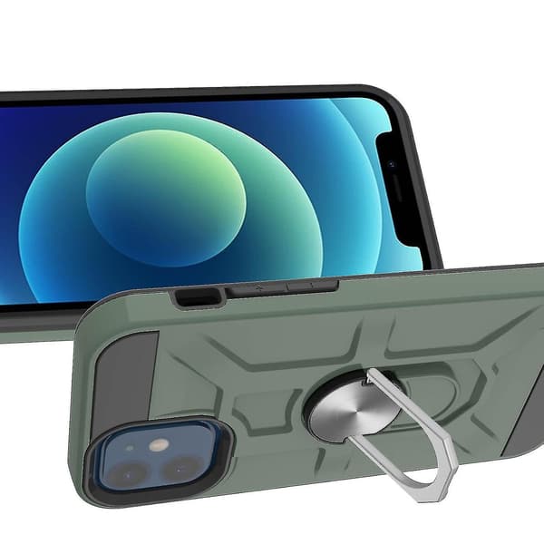 Etui til iPhone 12 6,1 tommer Roterende Ringstativ Støtsikker Støtbeskyttelse -grønn A