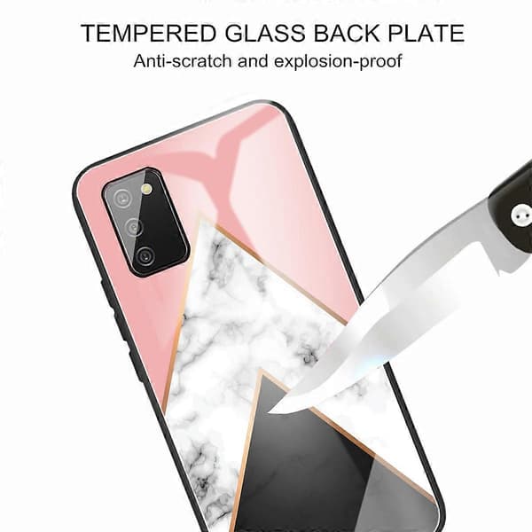 För Samsung Galaxy A02s (EU-version) Marmor Härdat Glas Baksida TPU Kantfodral (HCBL-1) A