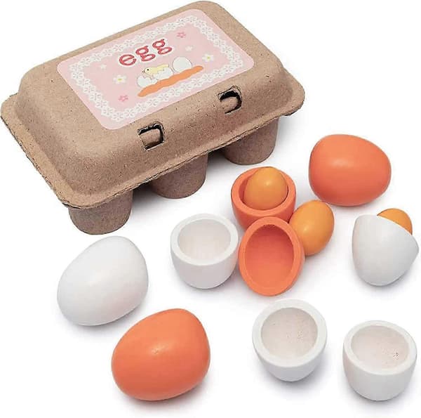 6 st äggköksleksaker, träleksaksmat, barnleksmat matlagning gör-det-själv kökslekset, påskägg A