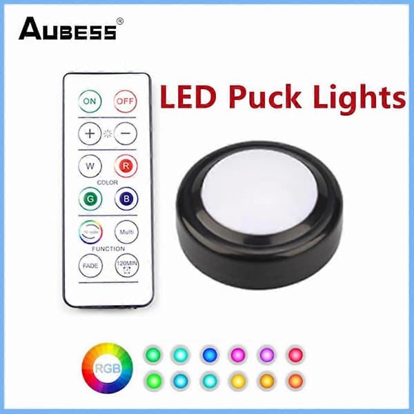RGBW 16 farger LED Puck Light Under Skaplys Dimmbar Trykkontroll LED-lampe