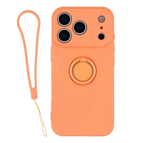 För iPhone 17 Pro Max Silikonskal med Rem Ring Kickstand Telefonfodral (Orange, Orange)