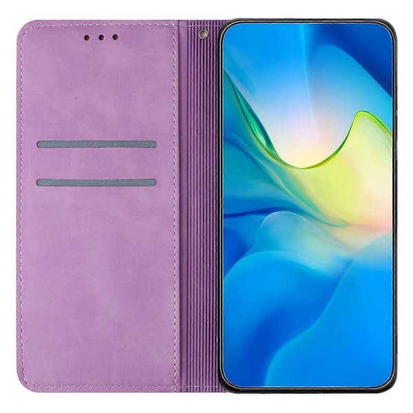 For iPhone 16-deksel med preget blomst, lommebokstativ i skinn A