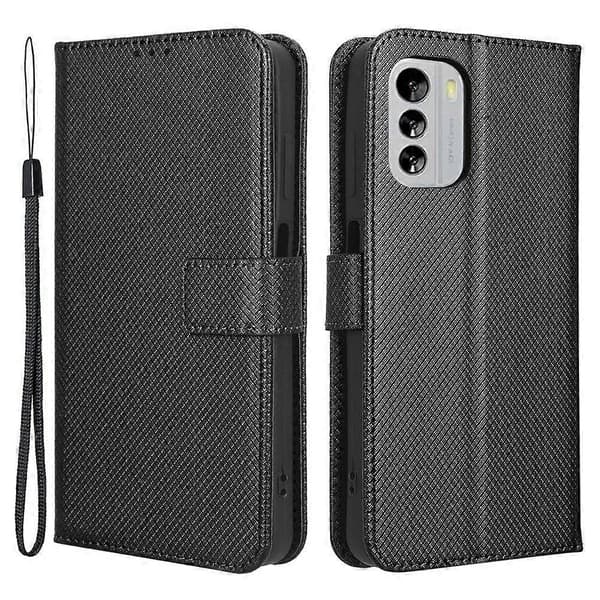 För Nokia G60 5G Diamanttextur PU-läder Ställfodral Anti-rep Folio Flip Telefon Plånboksfodral