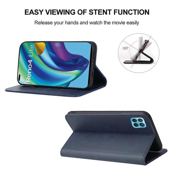 För OPPO Reno4 Lite Magnetisk Stängning Läder Telefonfodral (Blå)