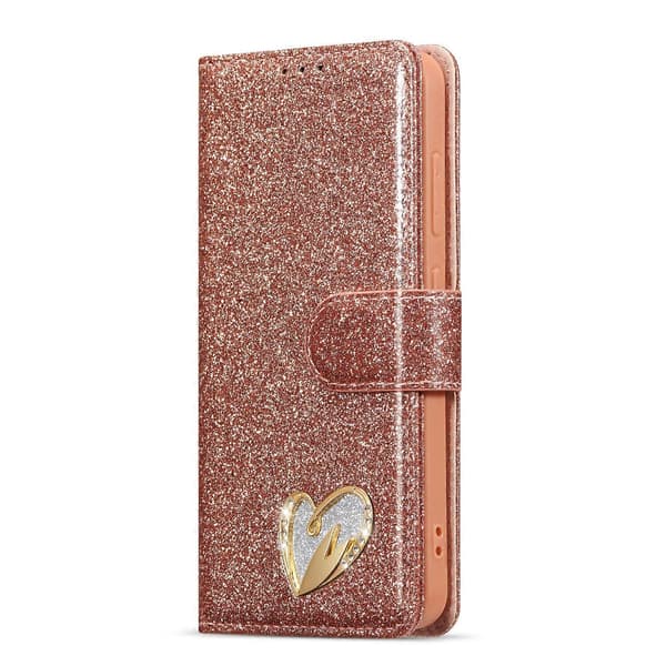 Glitterpulver Kärlek Läder Telefonfodral för Samsung Galaxy S24 5G