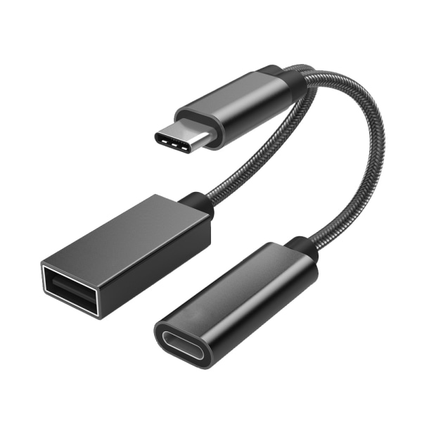 2-in-1 USB Type C - USB sovitin (OTG-kaapeli + power ) varten