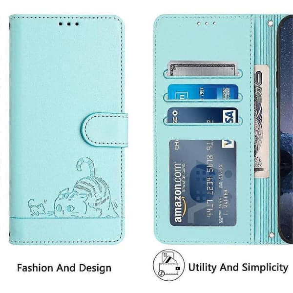 Fodral för Samsung Galaxy Note 20 Kortplats Hållare Stöd Plånbok Flipskydd Katt RFIDGrön
