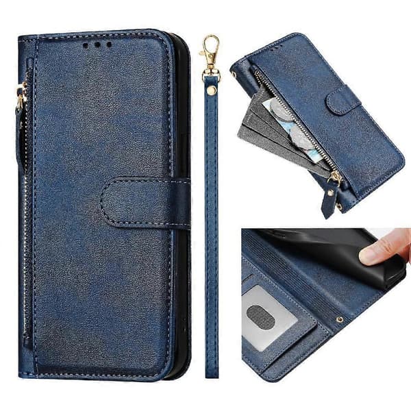 Flip-etui til Xiaomi POCO F5 PU-læder magnetisk kortholder lynlås blå