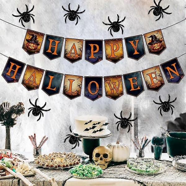 Halloween Veggdekorasjon 12 stk Edderkoppkort + Limprikker A