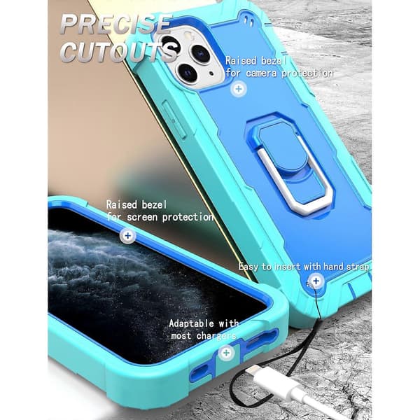Til iPhone 11 Pro PC + gummi 3-lags støtsikkert beskyttelsesdeksel med roterende holder