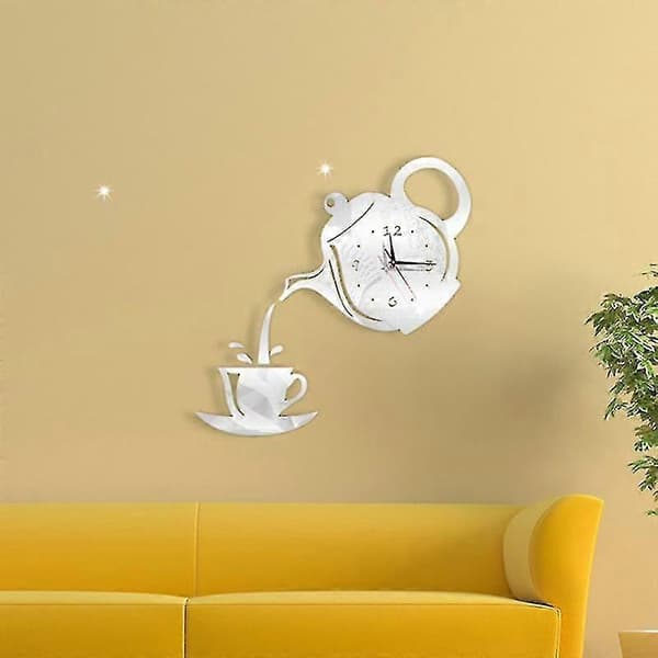 3D Väggklocka Akryl Kaffekopp Tekannor Perfekt Konst Dekorera Modern Väggklocka för Hemmet A