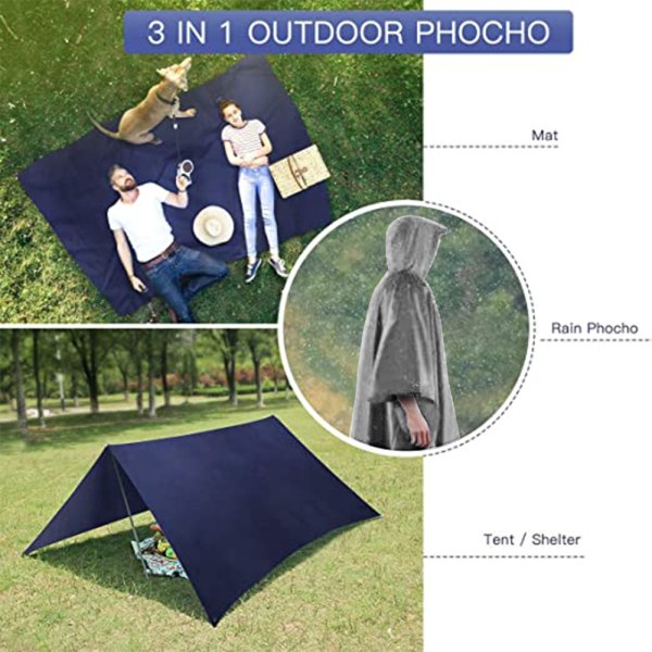 Tre-i-ett multifunktionell regnkappa poncho för utomhusryggsäck