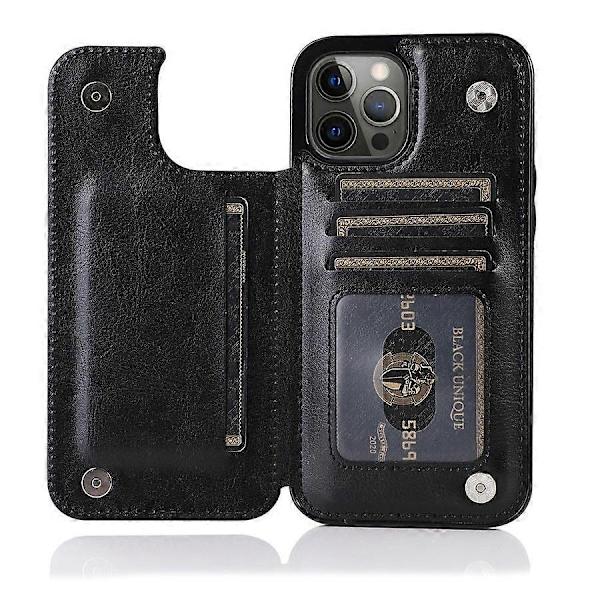 Etui til iPhone 13 Mini Sort Solid Dobbelt Spænde Læder Pung Kortplads No6836
