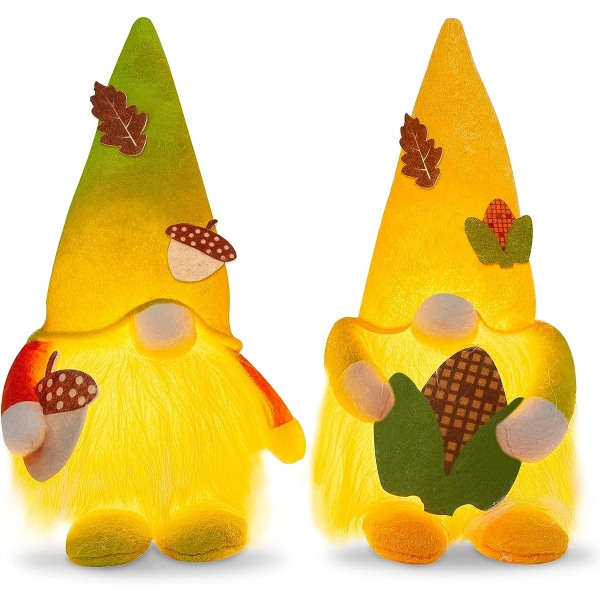 2 Pack Hehkuva Pehmo Fall Gnomes Kiitospäiväkoristeet maissia