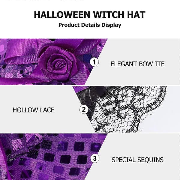 Violetti Halloween-noitahattu cosplay-asusteeksi päähineeseen A