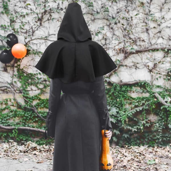 Svart middelaldersk hette Halloween hekse-cosplayhatt til dekorasjon A