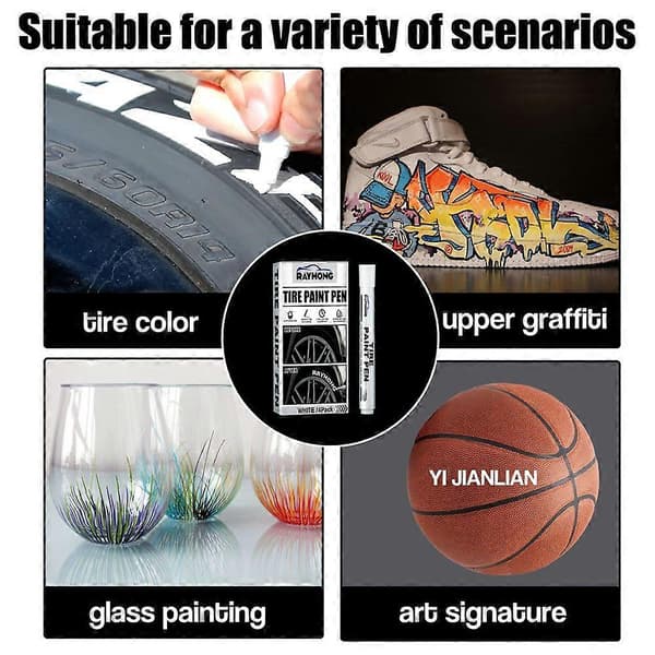 4 däckfärgmarkör vattentät vit markörfärg rengörare bildäck bokstavspenna dekorativa modifieringstillbehör graffiti däck (2-pack)