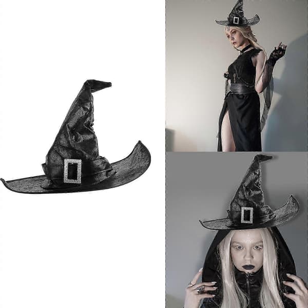 Sorte heksehatte Halloweenhatte til voksne børn Halloweenpynt Heksehatte til kvinder Halloweentilbehør A